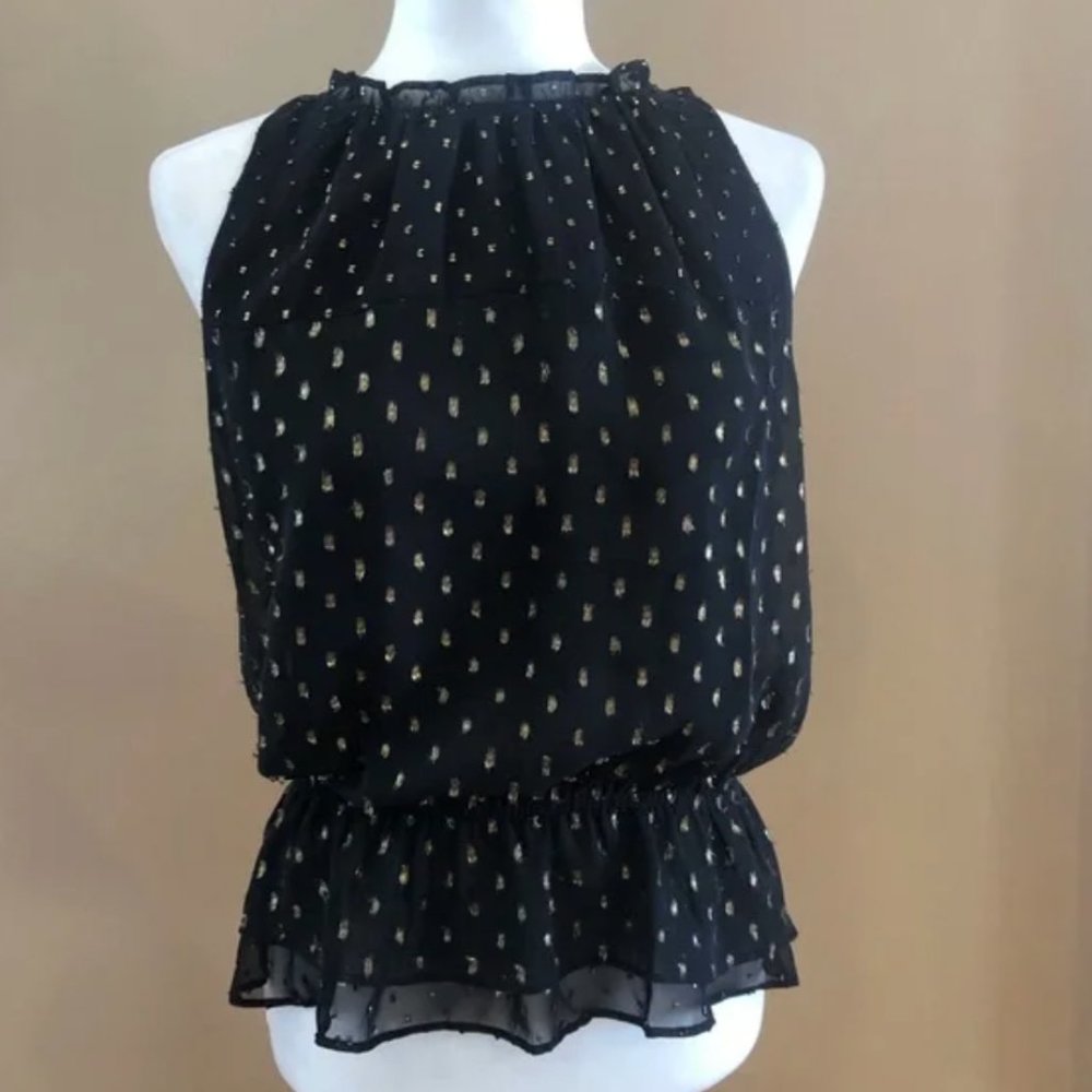 WHBM Metallic Gold on Black Sleeveless Top Size Small - Picture 6 of 8